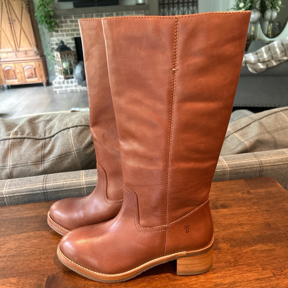 FRYE Camryn/Campus Leather Pull-On Boots - Cognac/Brown